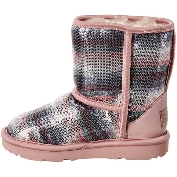 NEW UGG Kid Baby Classic II Sequin Rainbow Sheepskin Fur Lined Short Mid Boot - Picture 2 of 4